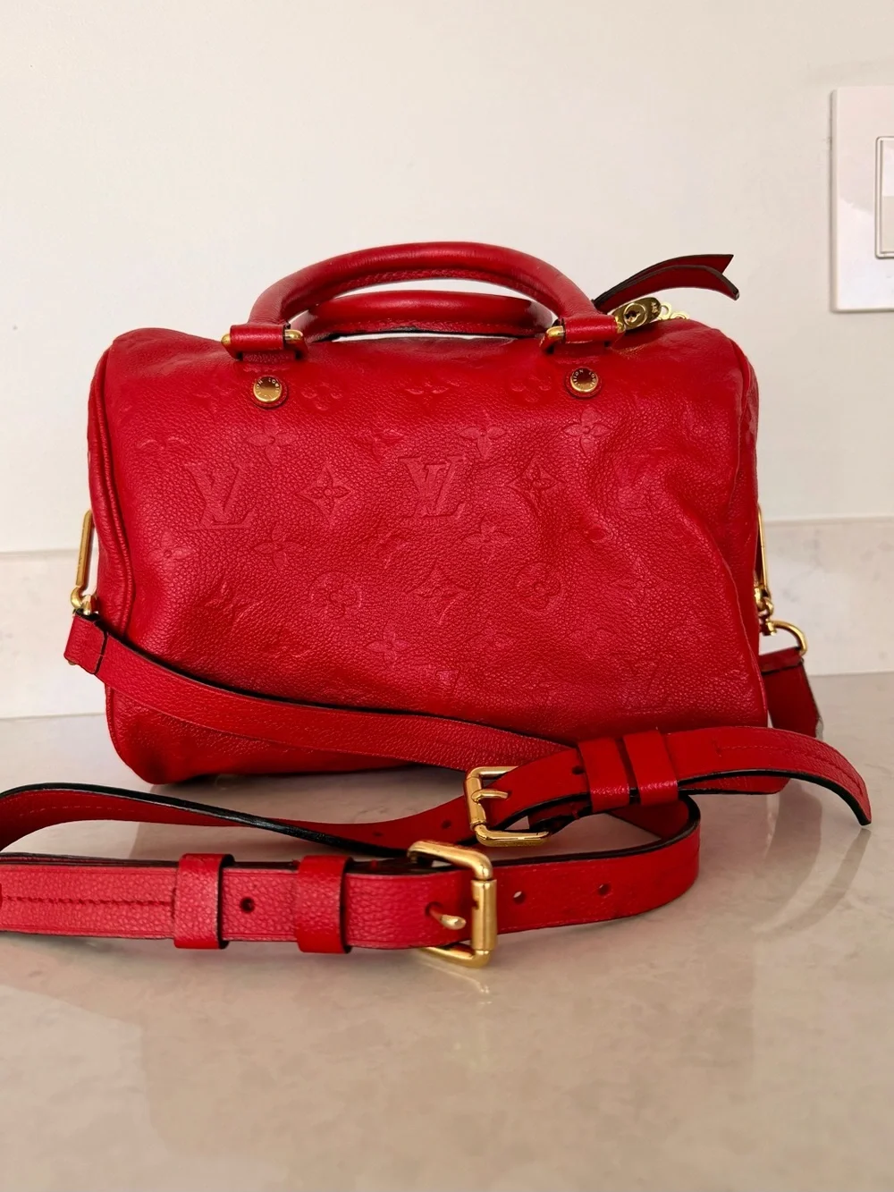 Louis Vuitton Red Empreinte Speedy 25 Bandolier